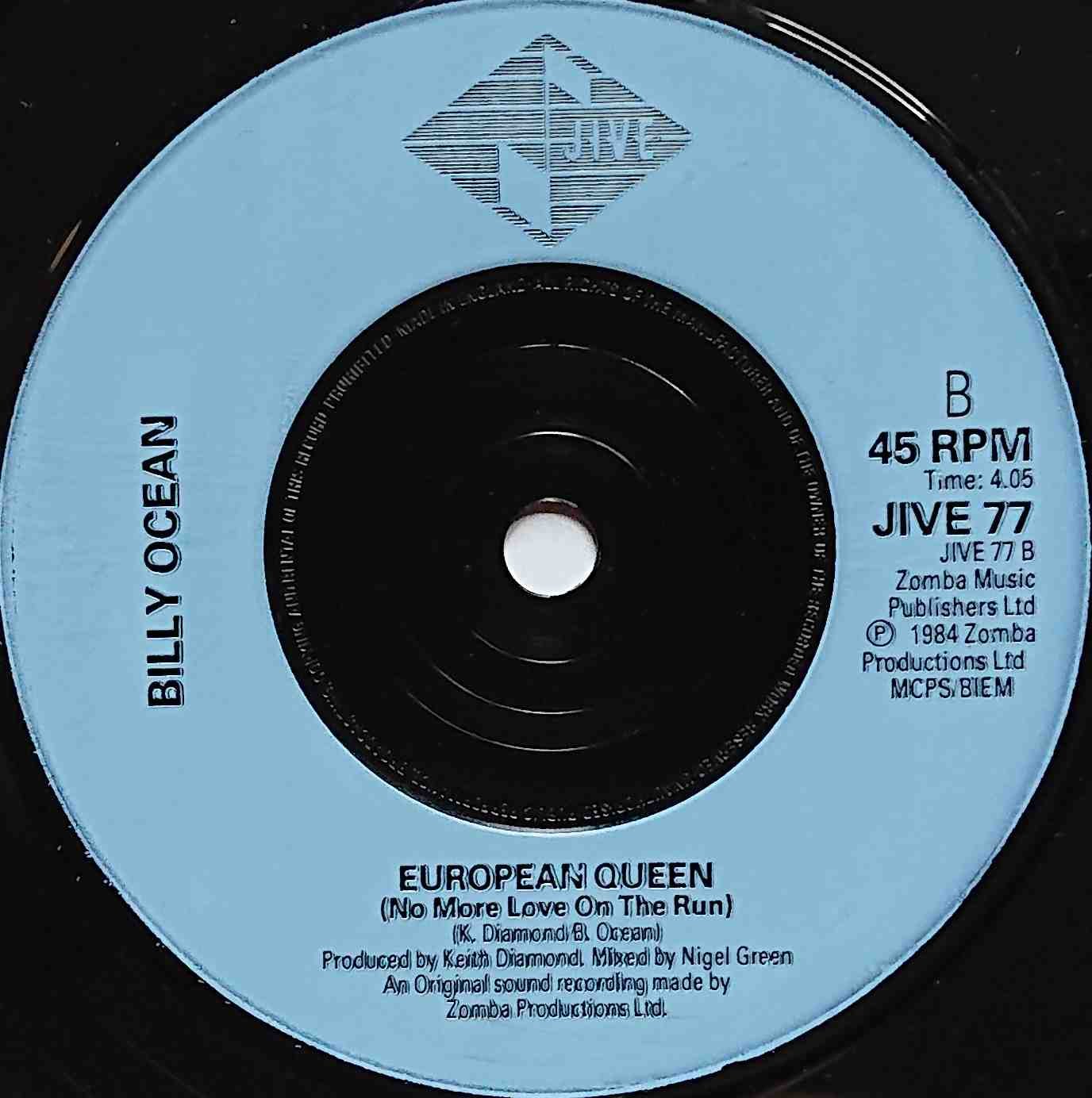 JIVE 77 Caribbean Queen (No more love on the run) Billy Ocean  Label